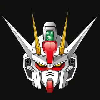 Front-facing vector illustration of GAT-X105 Strike Gundam on a black background.